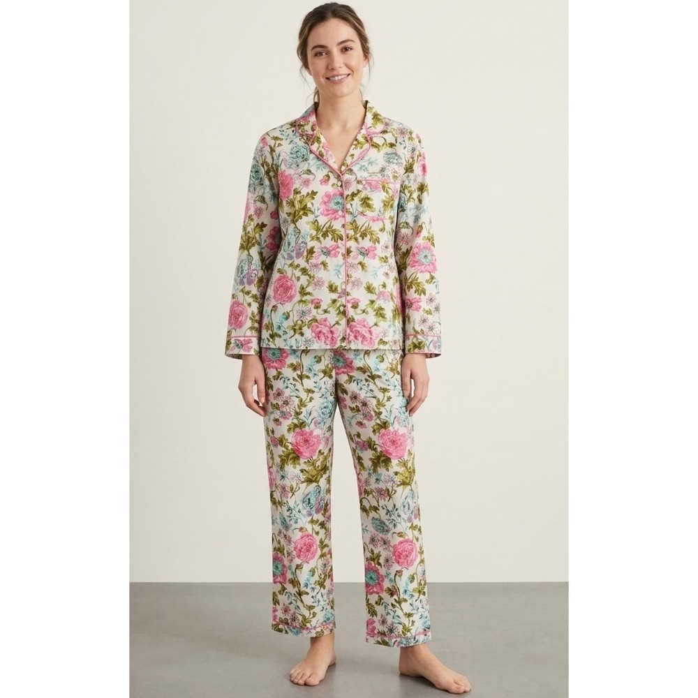 Ella Simone Vermont Country Store Pajama Set Womens Large Pink Floral Cotton